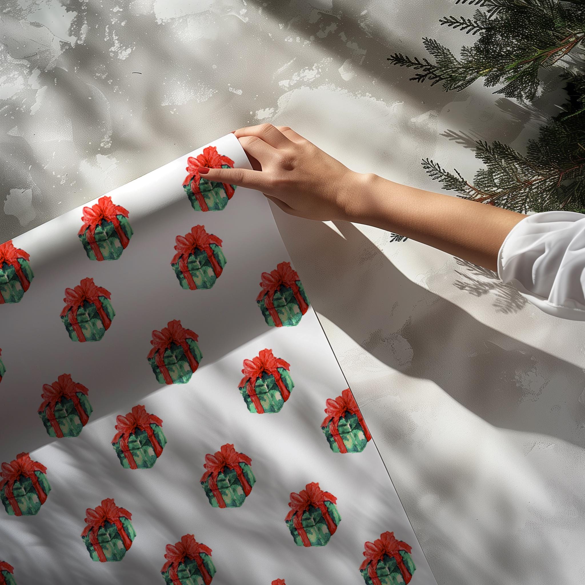 Watercolor Christmas Gift Wrapping Paper: Retro Emerald & Ruby Print