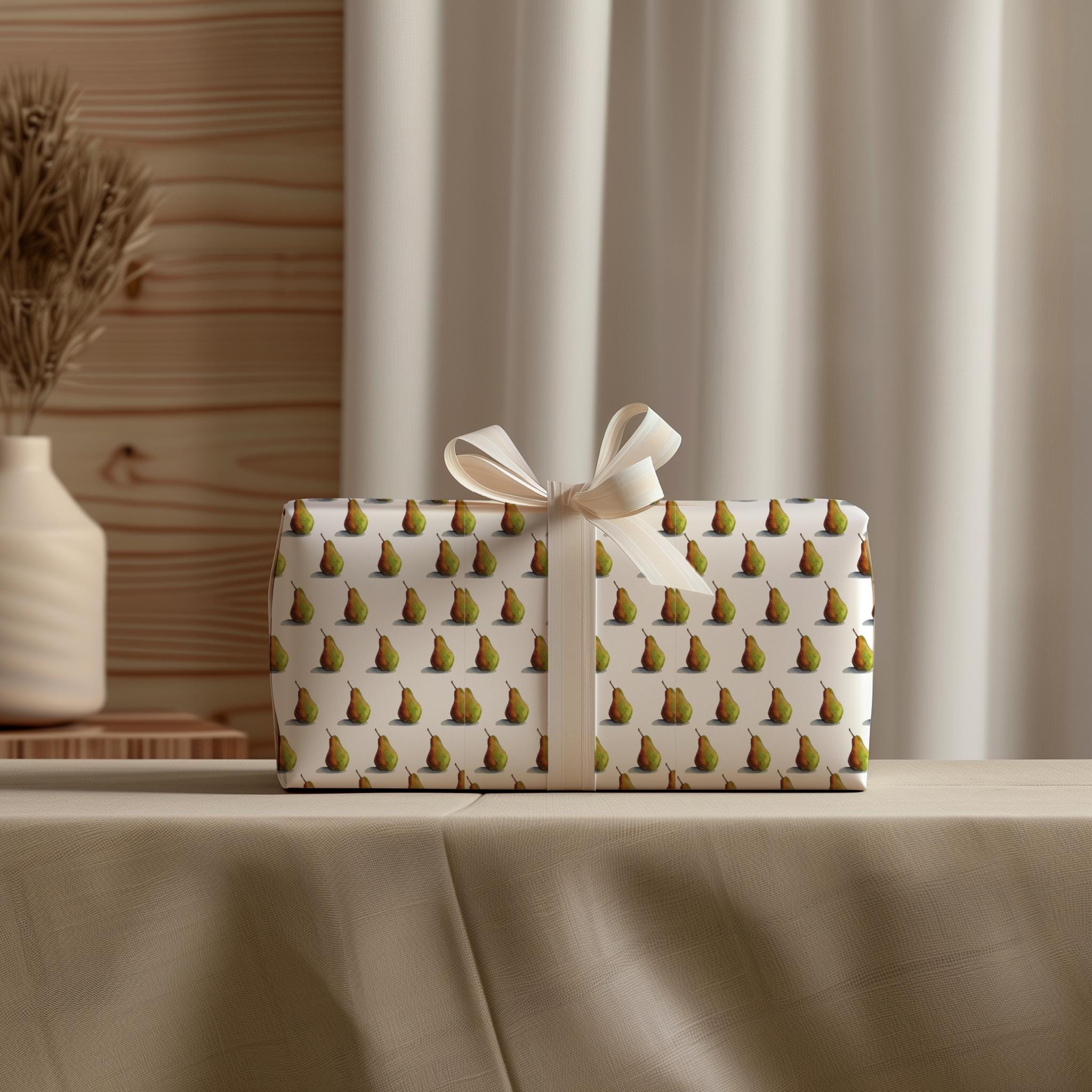 Watercolor Pear Wrapping Paper: Botanical Fruit Print, Eco-Friendly Gift Wrap