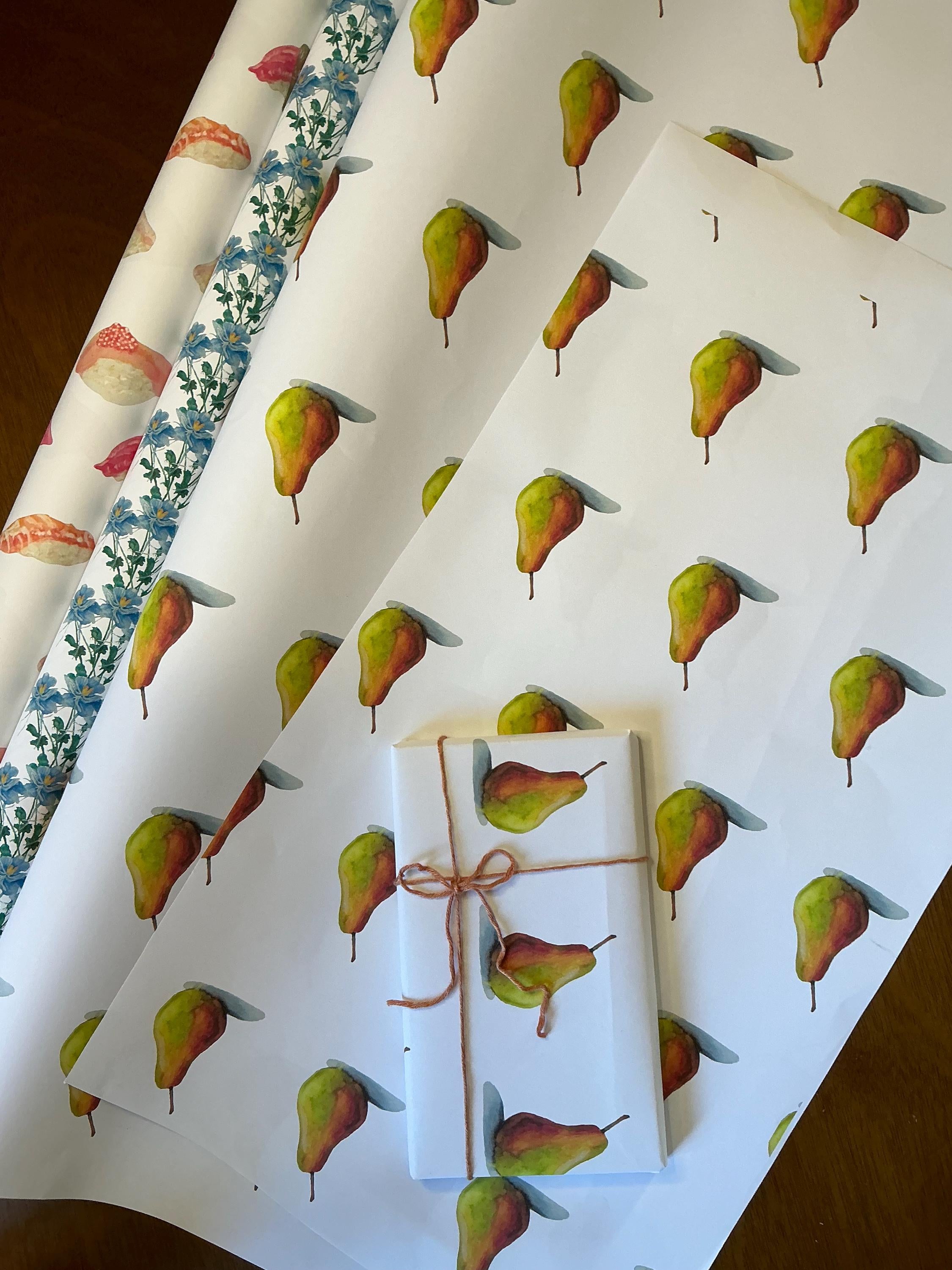 Watercolor Pear Wrapping Paper: Botanical Fruit Print, Eco-Friendly Gift Wrap