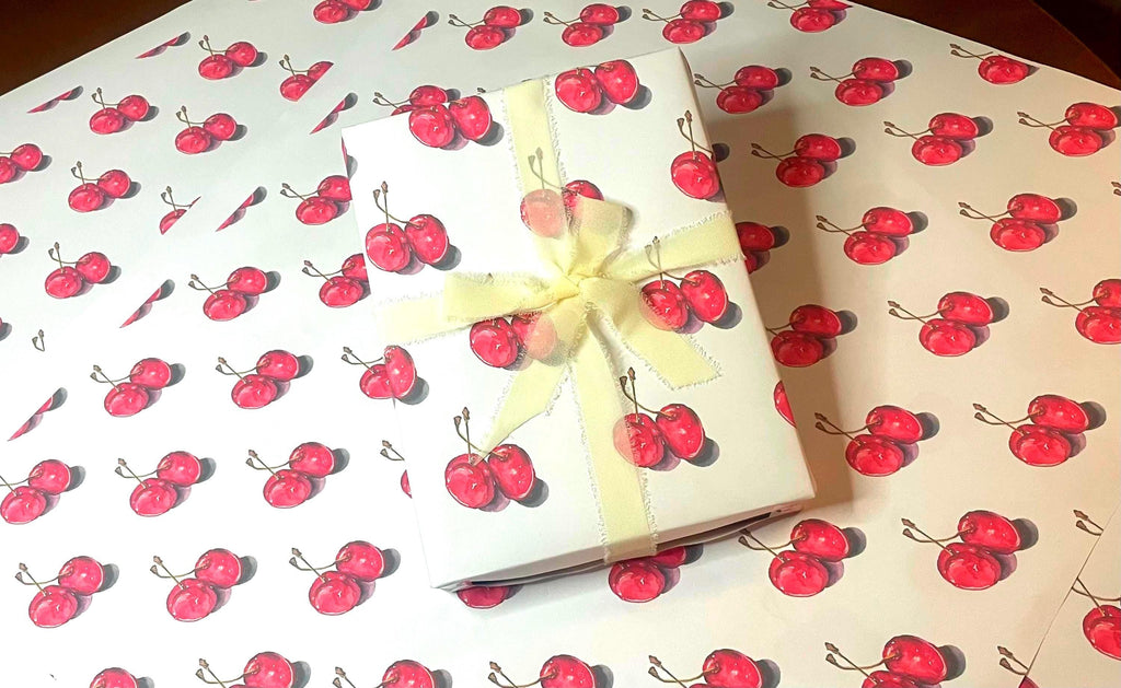 Watercolor Cherry Wrapping Paper: Botanical Fruit Gift Wrap