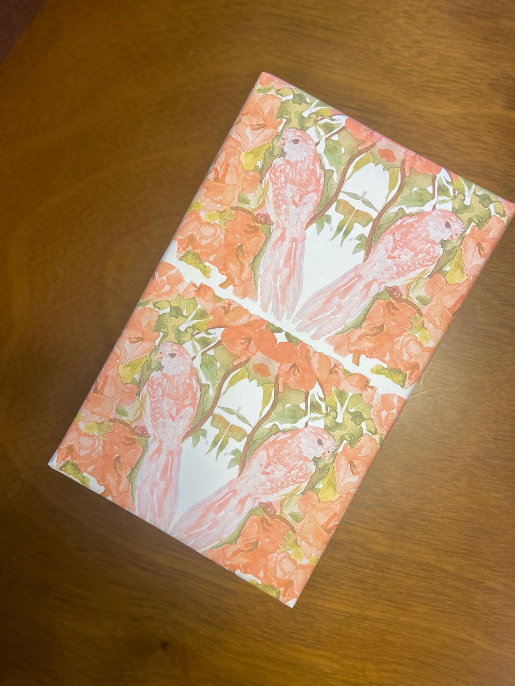 Parakeet Gift Wrap – Pink Floral Wrapping Paper, Watercolor Garden Bird Paper for Spring Gifts