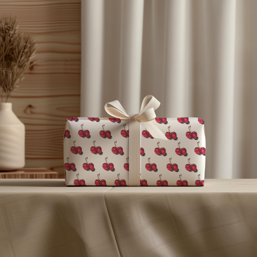 Watercolor Cherry Wrapping Paper: Botanical Fruit Gift Wrap