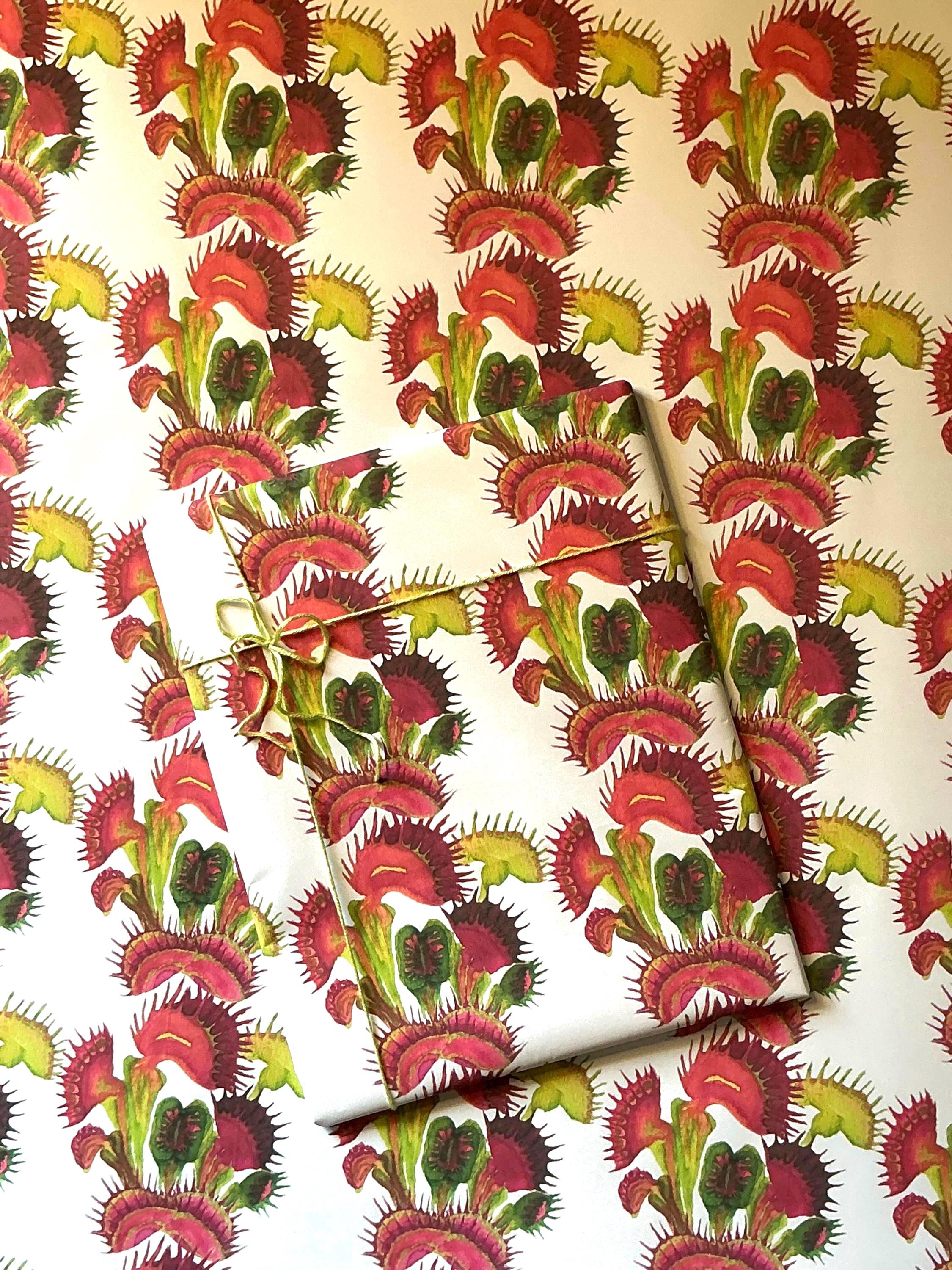 Venus Flytrap Wrapping Paper: Watercolor Botanical Print, Eco-Friendly Gift Wrap