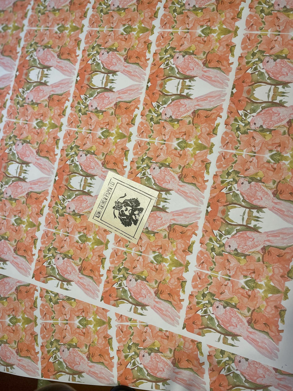 Parakeet Gift Wrap – Pink Floral Wrapping Paper, Watercolor Garden Bird Paper for Spring Gifts