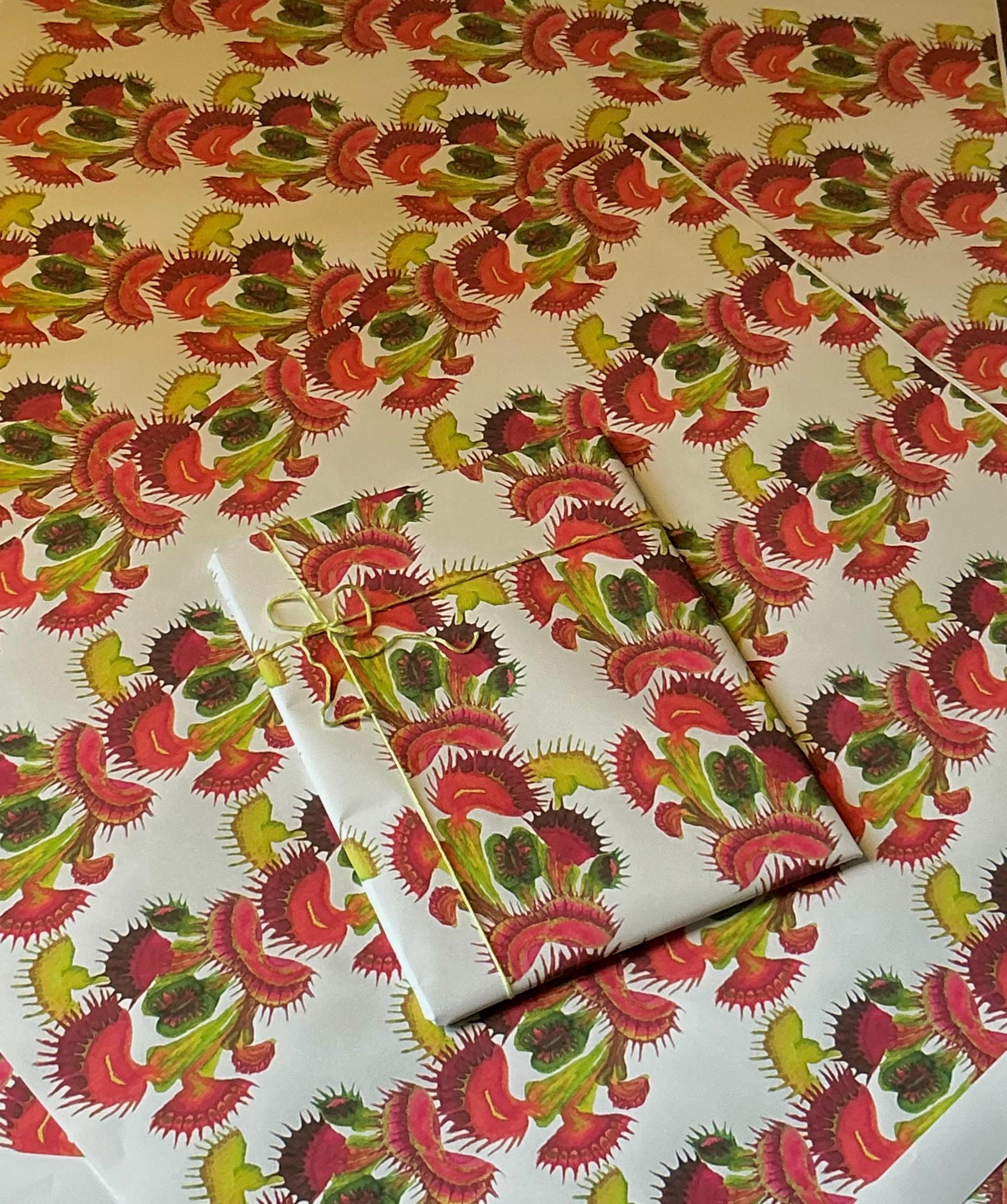 Venus Flytrap Wrapping Paper: Watercolor Botanical Print, Eco-Friendly Gift Wrap