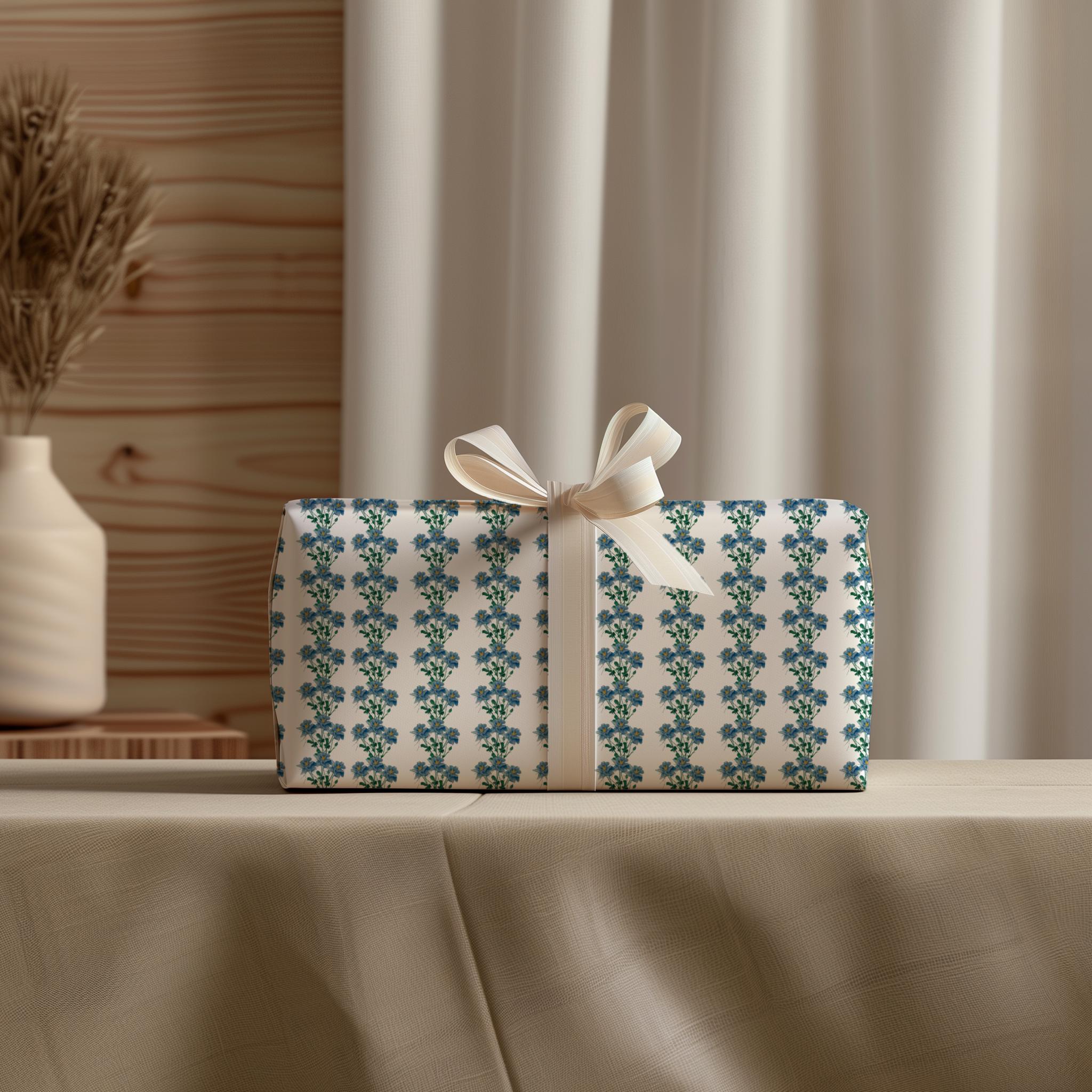 Vintage Pastel Blue Floral Wrapping Paper: Botanical Gift Wrap