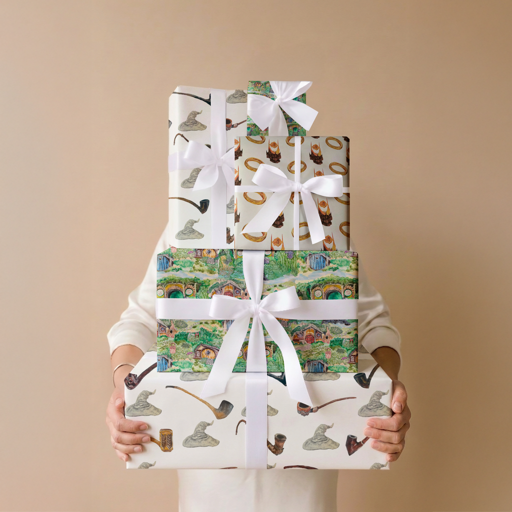 Fantasy Wrapping Paper Variety Pack, Lord of the Rings Inspired Gift Wrap, Shire & Eye of Sauron
