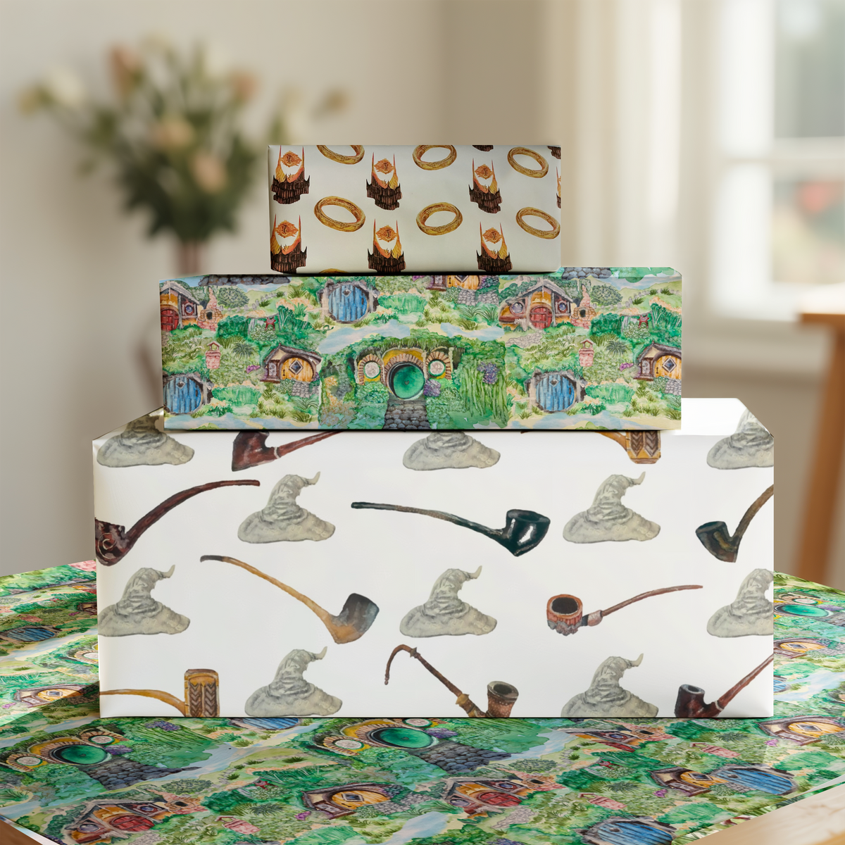 Fantasy Wrapping Paper Variety Pack, Lord of the Rings Inspired Gift Wrap, Shire & Eye of Sauron