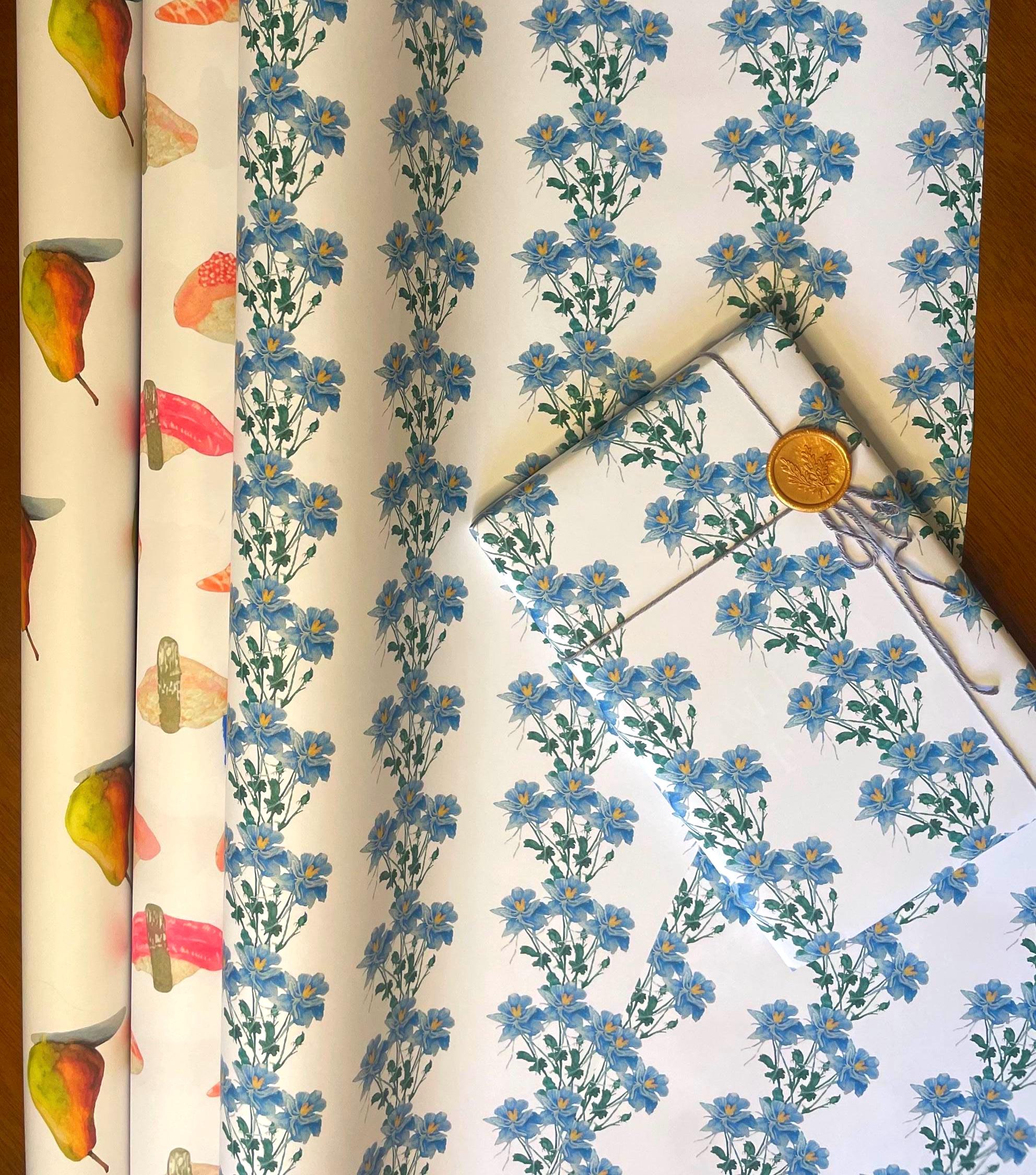 Vintage Pastel Blue Floral Wrapping Paper: Botanical Gift Wrap