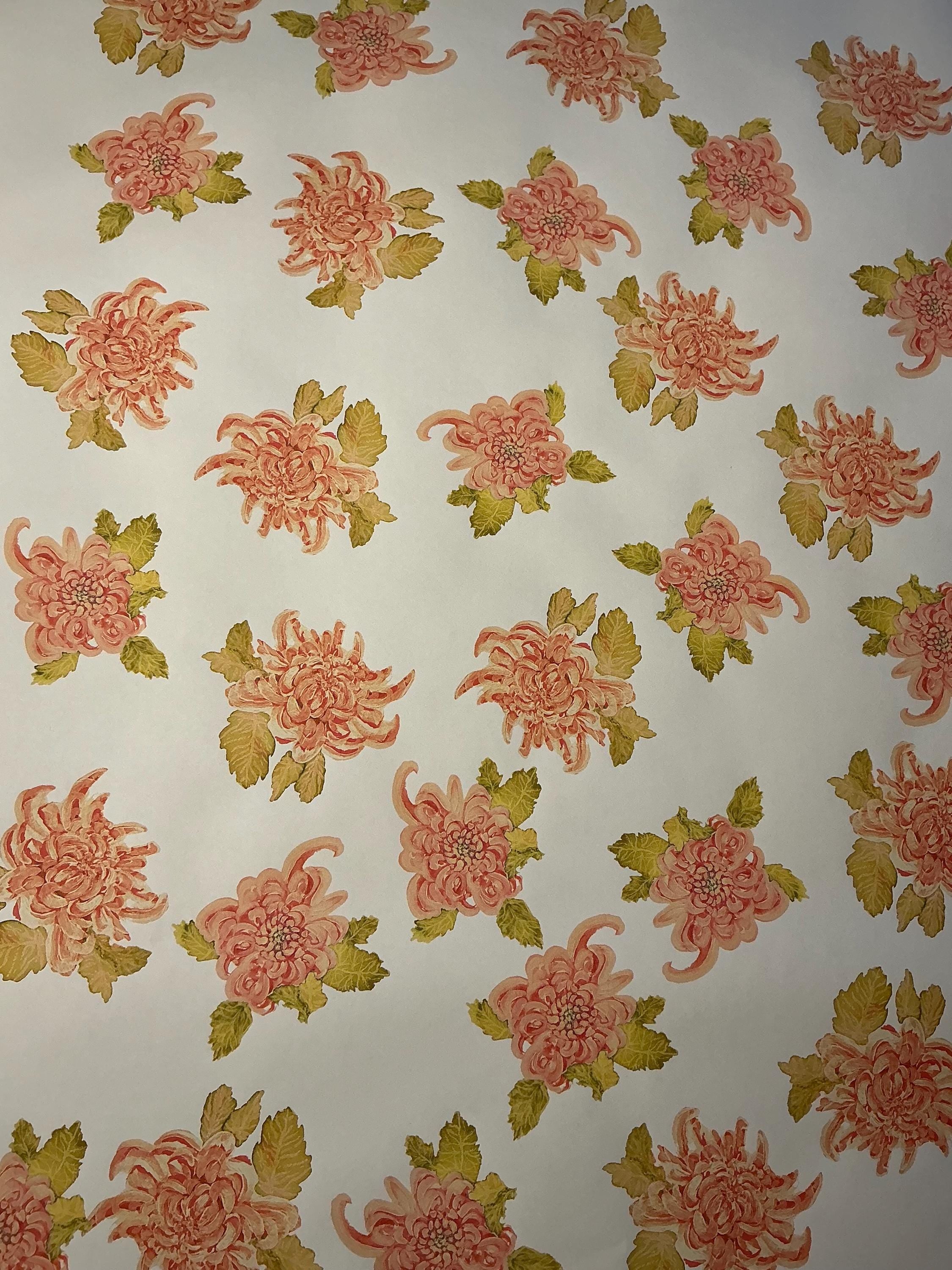 Red Mum Floral Wrapping Paper, Watercolor Valentines Day Gift Wrap